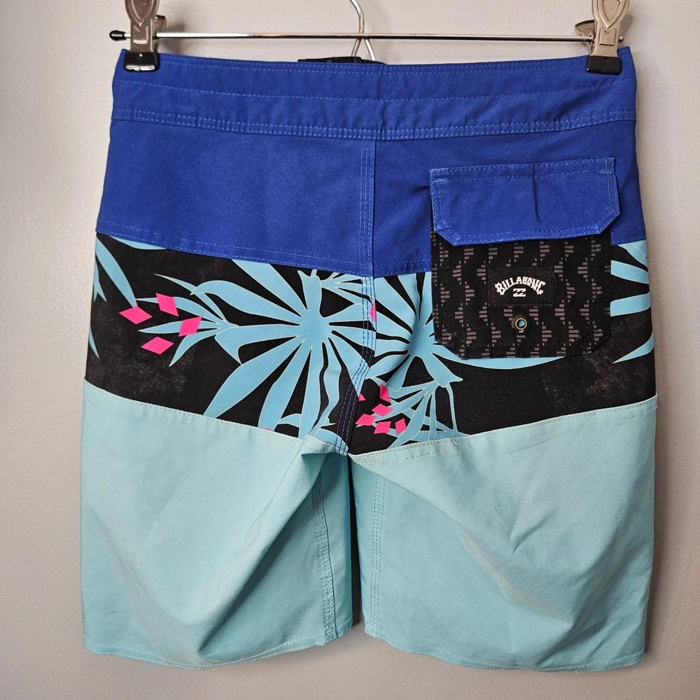 Billabong Recycler Tribong Pro Board Shorts Boys 23 Blue Floral Palm Swim Trunks